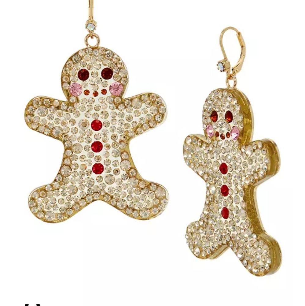 NWT Betsey Johnson Rhinestone Gingerbread Christmas Earrings